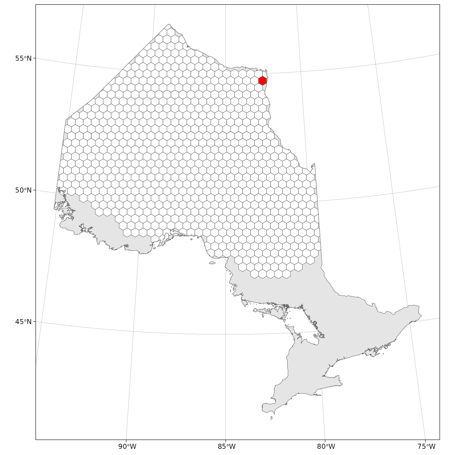 Figure 1. Map of Ontario study areas with example study area shown in red